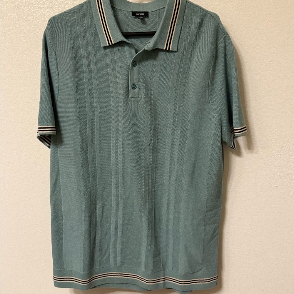 Express Teal Polo Shirt with Striped Collar